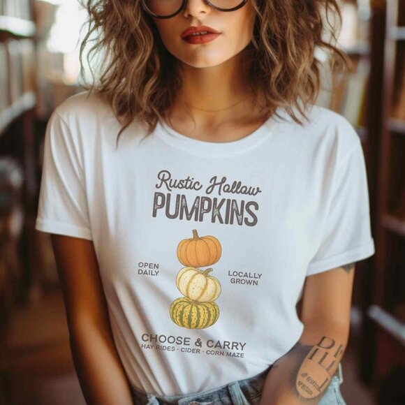 Pumpkin Farmers Market Graphic Tee Fall Autumn Season Vintage Style T-Shirt - Picture 1 of 4